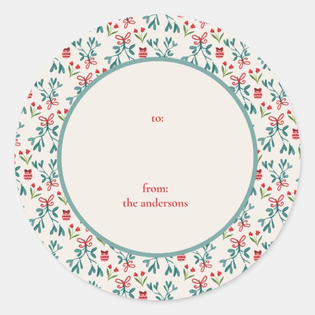 Traditional Green and Red Grand Millenial To/From Classic Round Sticker (Front)