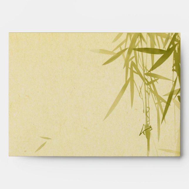Traditional Green Bamboo with Leaves Watercolor Envelope (Front)