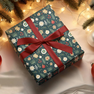 Traditional Green Christmas Ornament Pattern Wrapping Paper