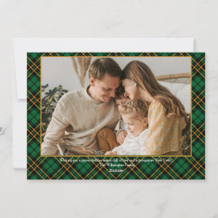Traditional Green Christmas Plaid Family Photo Holiday Card