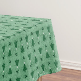 Traditional Green Christmas Trees & Reindeer   Tablecloth