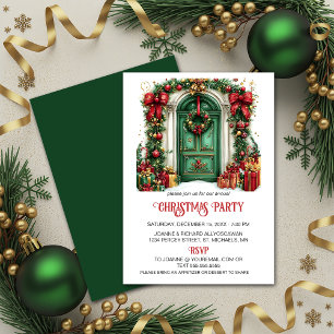 Traditional Green Door Christmas Decorations Party Holiday Card