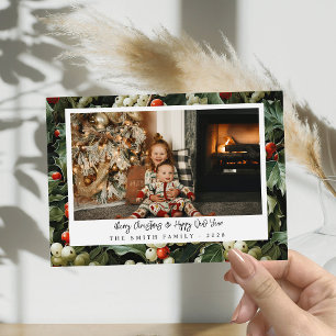 Traditional Green Holly Holiday Photo Card