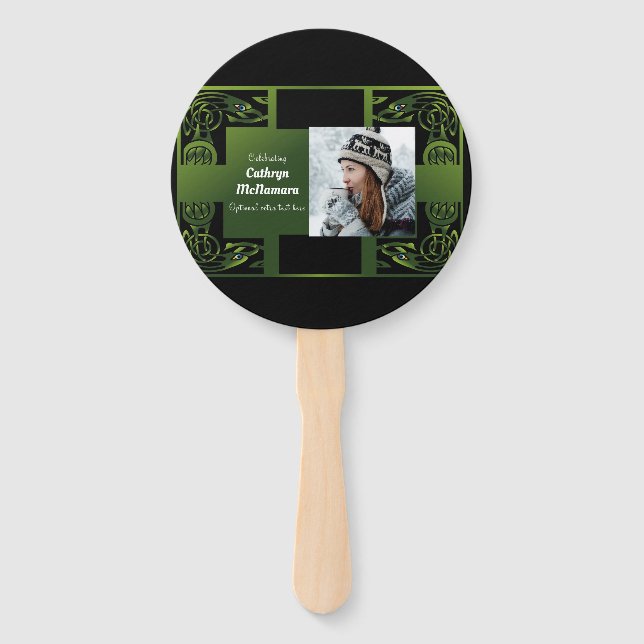 Traditional Green Irish Celtic Design  Hand Fan (Front)