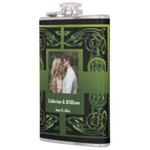 Traditional Green Irish Celtic Design    Hip Flask
