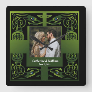 Traditional Green Irish Celtic     Square Wall Clo Square Wall Clock