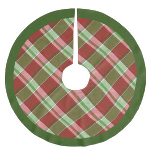 Traditional Green Red Plaid Festive Christmas Brushed Polyester Tree Skirt