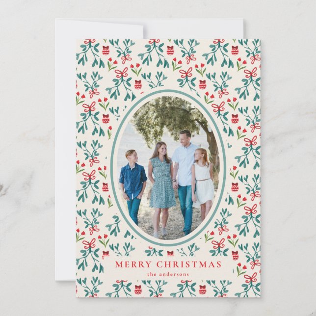 Traditional Gren and Red Grand Millenial Pattern Invitation (Front)