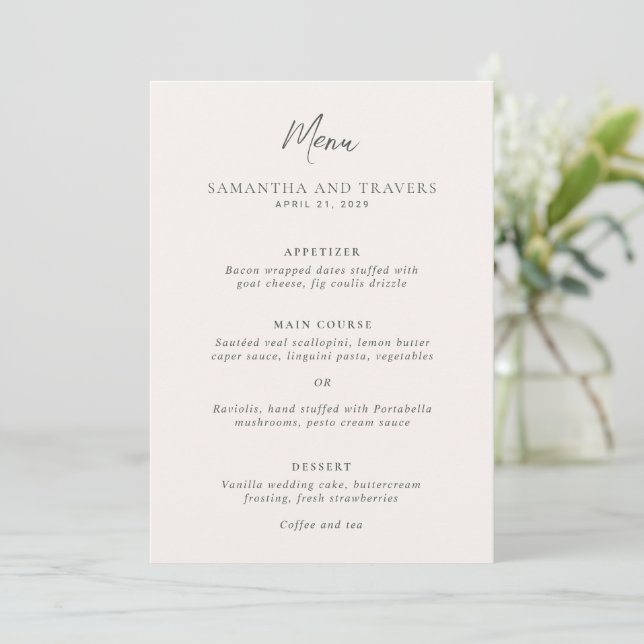 Traditional Grey Elegant Wedding Menu (Standing Front)