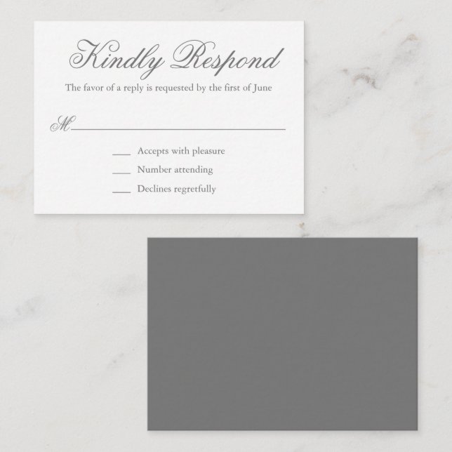 Traditional Grey Formal Elegant Mini Wedding RSVP Card (Front/Back)