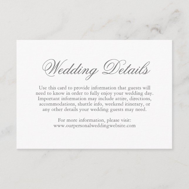 Traditional Grey Formal Elegant Wedding Enclosure Card (Front)