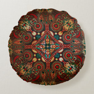 Traditional grunge ornamental floral paisley banda round pillow