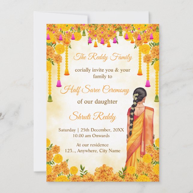 Traditional Half Saree Ceremony Invitation (Devant)