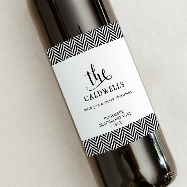 Traditional Herringbone Homemade White Christmas Wine Label (Creator Uploaded)