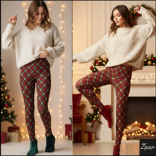 Traditional Holiday Argyle Plaid Red Gold Leggings