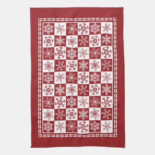 Traditional Holiday Christmas Red Snowflakes Kitchen Towel (Vertical)