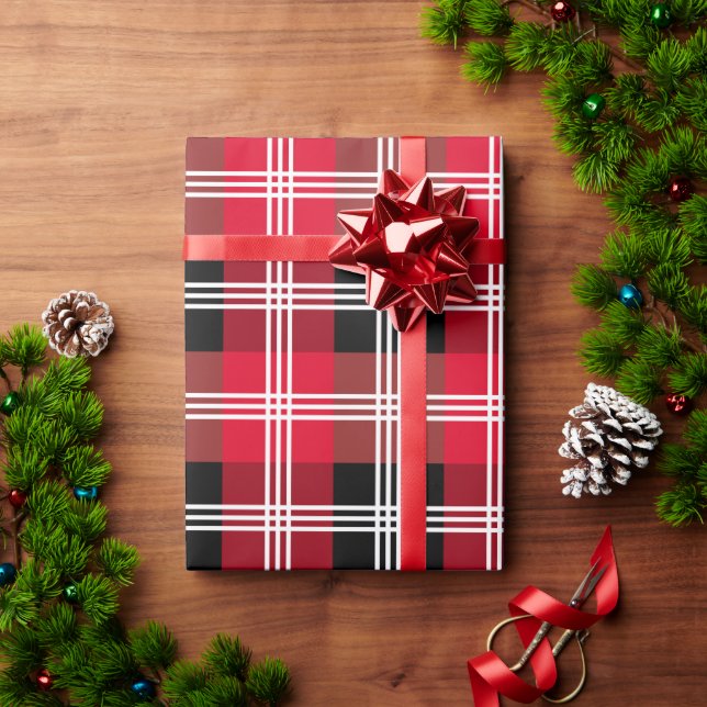 Traditional holiday red black plaid wrapping paper (Holiday Gift)