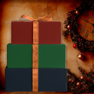 Traditional Holiday Solids Red, Blue and Green Wrapping Paper Sheet