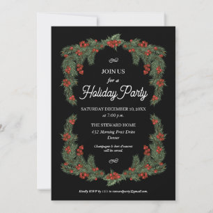 Traditional Holly Garland Green Red Holiday Party Invitation