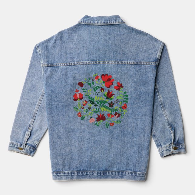 Traditional Hungarian Matyo Motifs Denim Jacket (Back)