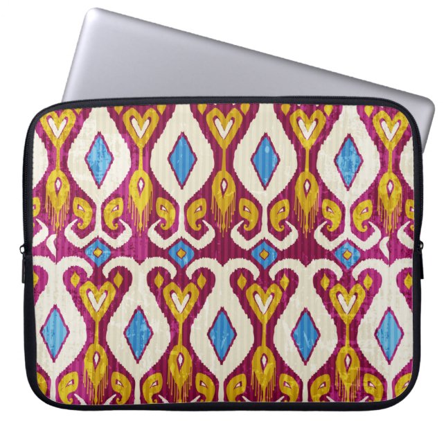 Traditional ikat fabric seamless pattern laptop sleeve (Front)