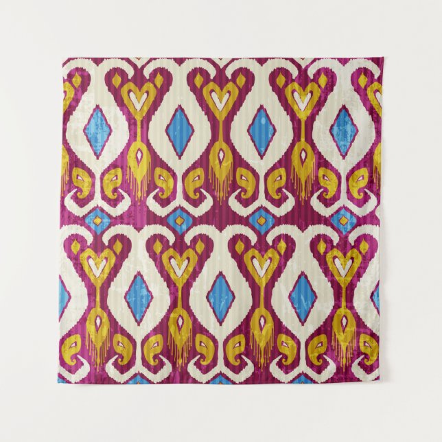 Traditional ikat fabric seamless pattern tapestry (Front)