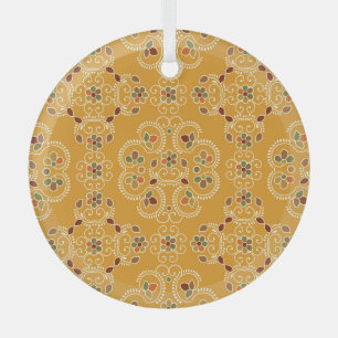Traditional Indian damask, seamless pattern. Glass Ornament