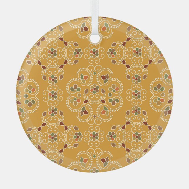 Traditional Indian damask, seamless pattern. Glass Ornament (Front)