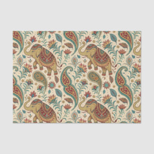 Traditional Indian Elephant Floral Paisley Pattern Tissue Paper