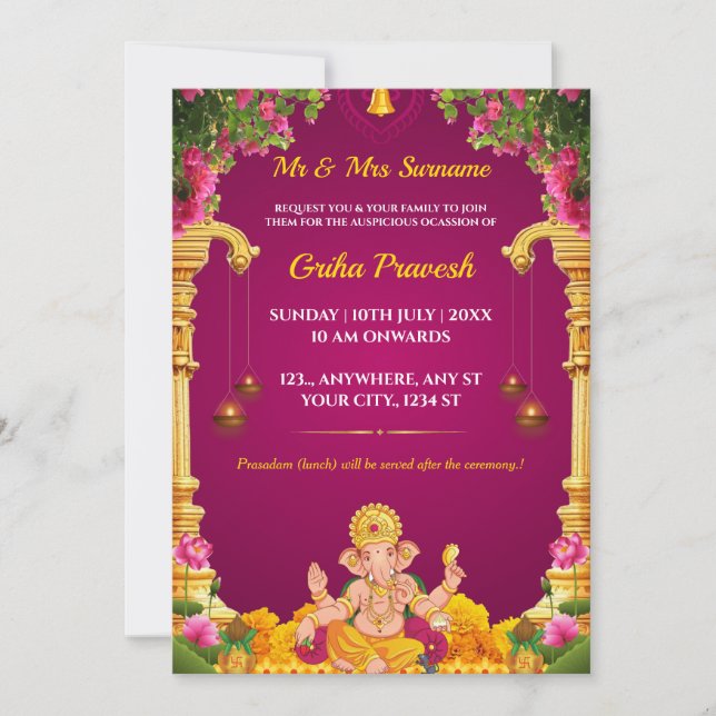 Traditional Indian Griha Pravesh Card (Front)
