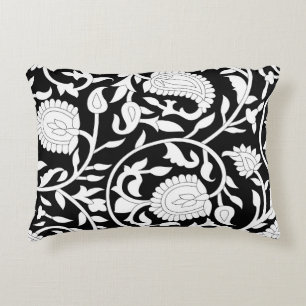 Traditional indian paisley pattern on black and wh accent pillow