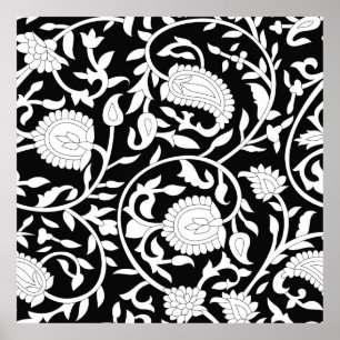 Traditional indian paisley pattern on black and wh poster