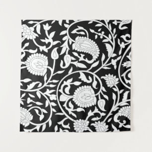 Traditional indian paisley pattern on black and wh tapestry