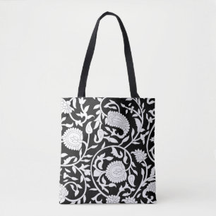 Traditional indian paisley pattern on black and wh tote bag
