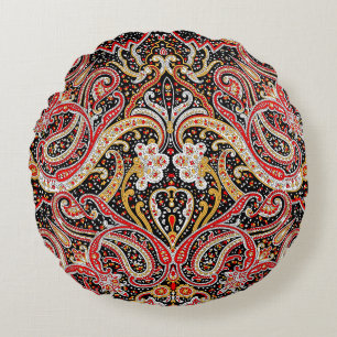 traditional indian paisley pattern round pillow