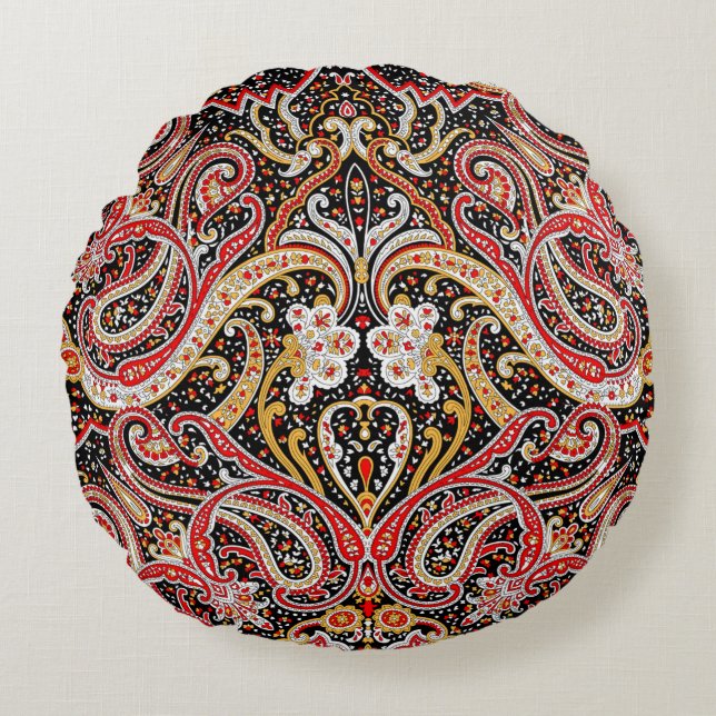 traditional indian paisley pattern round pillow (Front)