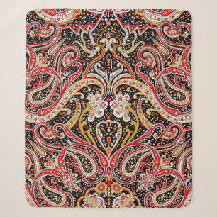 traditional indian paisley pattern sherpa blanket