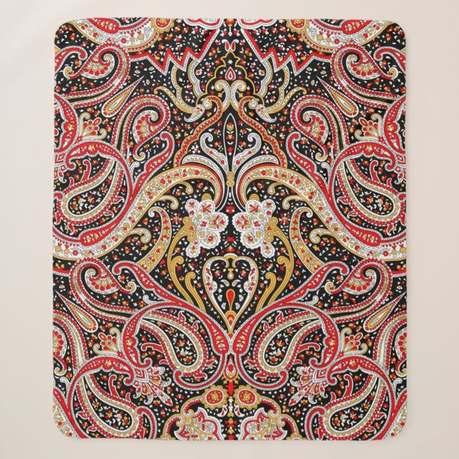 traditional indian paisley pattern sherpa blanket (Front)