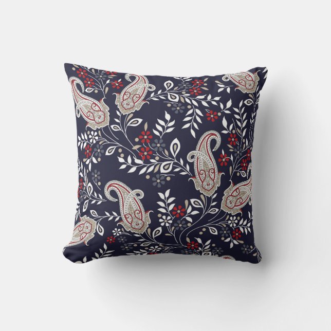 traditional Indian paisley pattern Throw Pillow (Front)