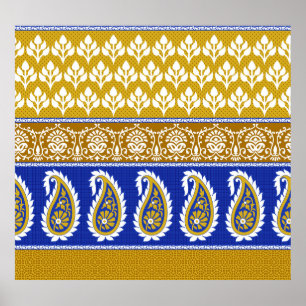 Traditional Indian paisley, seamless border Poster