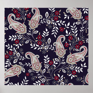 Traditional Indian paisley, seamless pattern. Poster