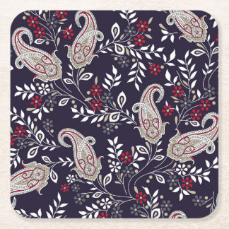 Traditional Indian paisley, seamless pattern. Square Paper Coaster
