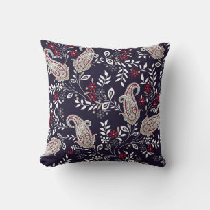 Traditional Indian paisley, seamless pattern. Throw Pillow