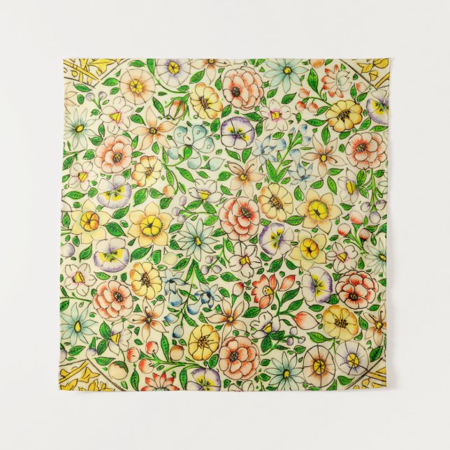 Traditional Indian Spring Floral Design Tapestry (Front)