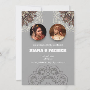 Traditional Indian Wedding Invitation in Grey Grad