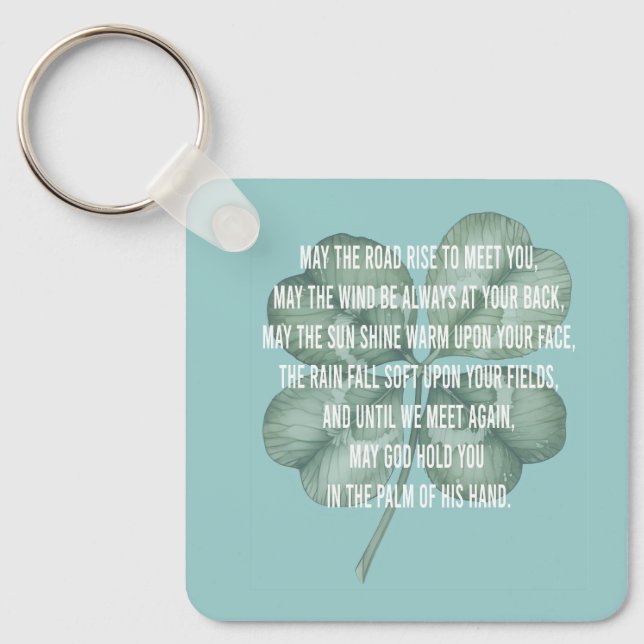 Traditional Irish Blessing Four Leaf Clover Design Keychain (Front)