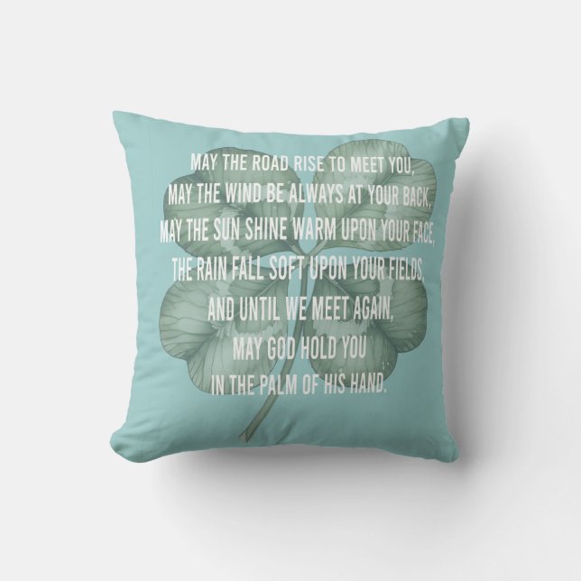 Traditional Irish Blessing Four Leaf Clover Design Throw Pillow (Front)