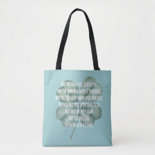 Traditional Irish Blessing Four Leaf Clover Design Tote Bag