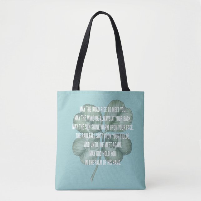 Traditional Irish Blessing Four Leaf Clover Design Tote Bag (Front)