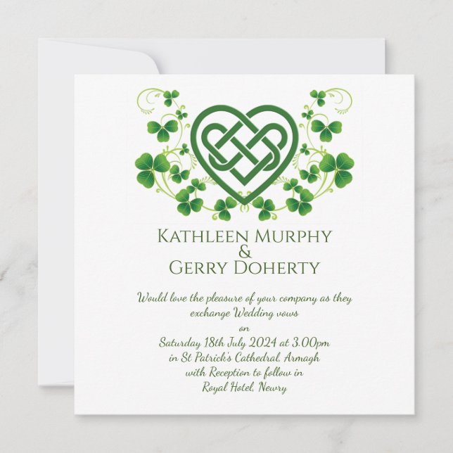 Traditional Irish Celtic Love Knot and Shamrocks Invitation (Front)